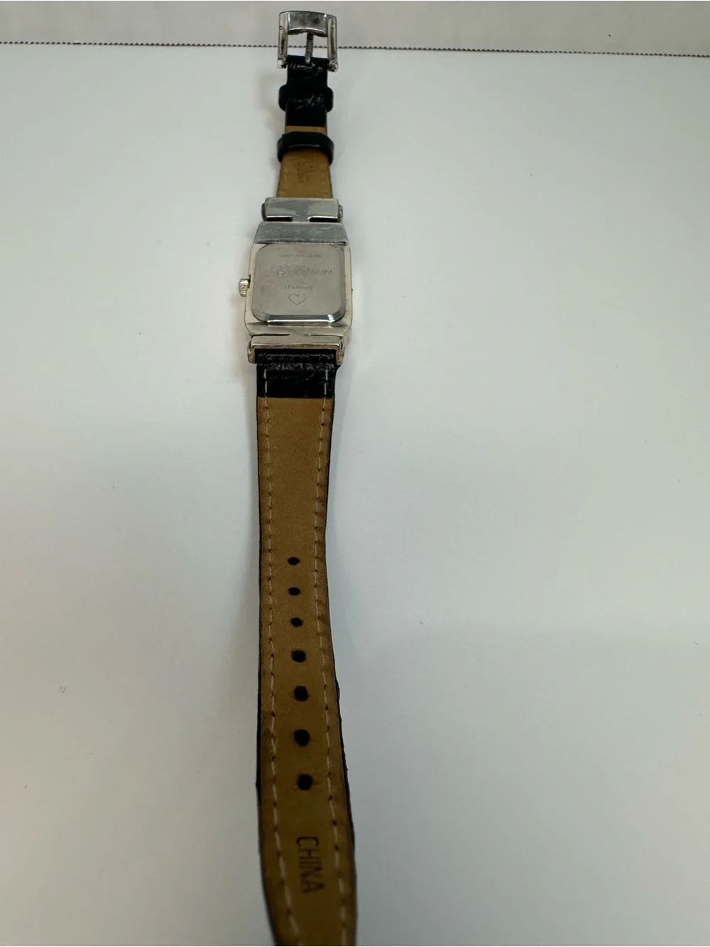 Brighton Oxford Black Leather Strap Silver-Tone Rectangular Watch